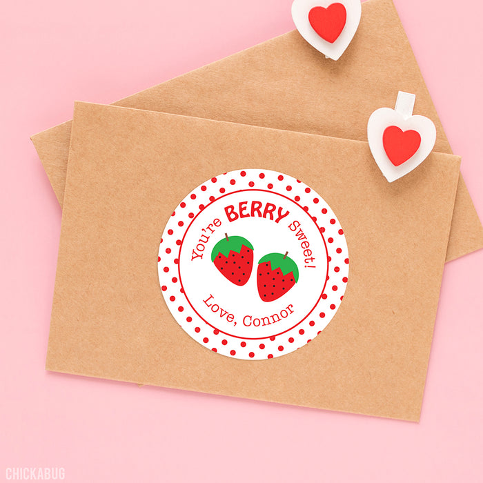 Strawberry "Berry Sweet" Valentine's Day Stickers
