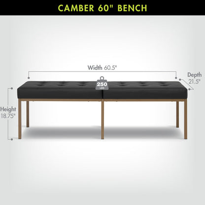 Studio Designs Camber Bench - 60" - Chrome Legs and Tufted Leather - Modern Entryway Bench, Bronze / Black 72152