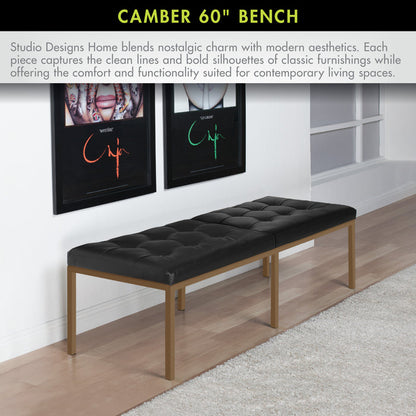Studio Designs Camber Bench - 60" - Chrome Legs and Tufted Leather - Modern Entryway Bench, Bronze / Black 72152