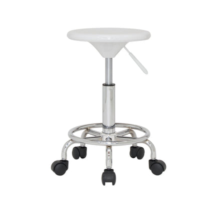 Studio Modern Height Adjustable Stool with Casters and Foot Ring (18"-24" High) -Chrome/White 13178