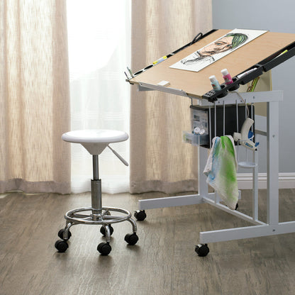 Studio Modern Height Adjustable Stool with Casters and Foot Ring (18"-24" High) -Chrome/White 13178