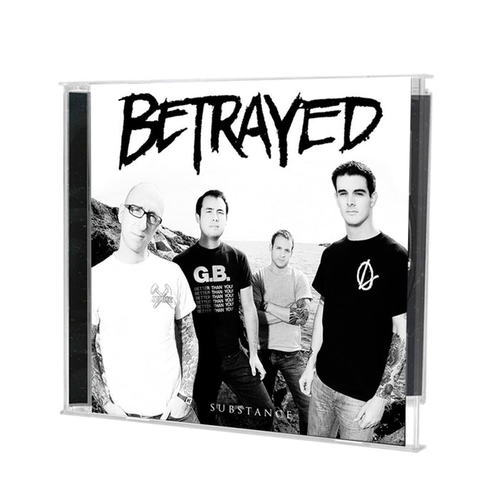 A CD case of the punk rock album "Substance" by BETRAYED, released by Equal Vision Records, featuring cover art with four men standing before a rocky landscape and the bold BETRAYED band name above them.