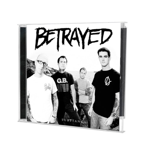 A CD case of the punk rock album "Substance" by BETRAYED, released by Equal Vision Records, featuring cover art with four men standing before a rocky landscape and the bold BETRAYED band name above them.