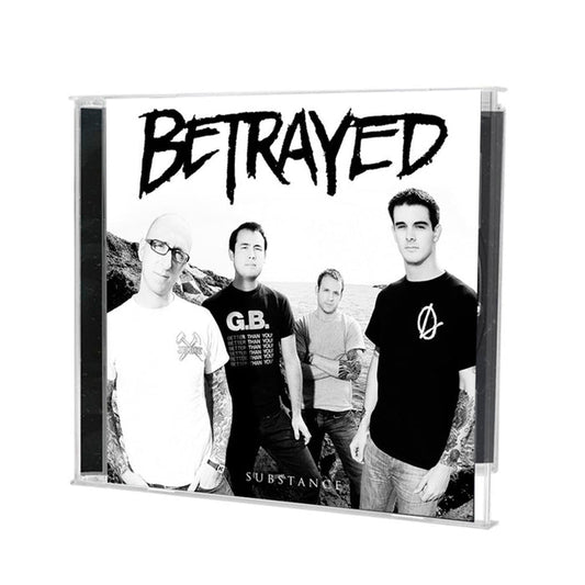 A CD case of the punk rock album "Substance" by BETRAYED, released by Equal Vision Records, featuring cover art with four men standing before a rocky landscape and the bold BETRAYED band name above them.