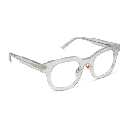 diff eyewear featuring the summer square prescription glasses with a opalescent pink frame angled view