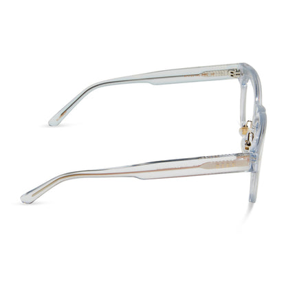 diff eyewear featuring the summer square prescription glasses with a opalescent pink frame side view