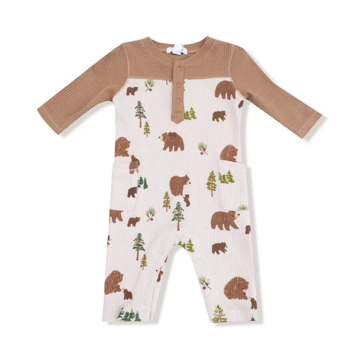 Sweet Brown Bears | Romper with Contrast Sleeves