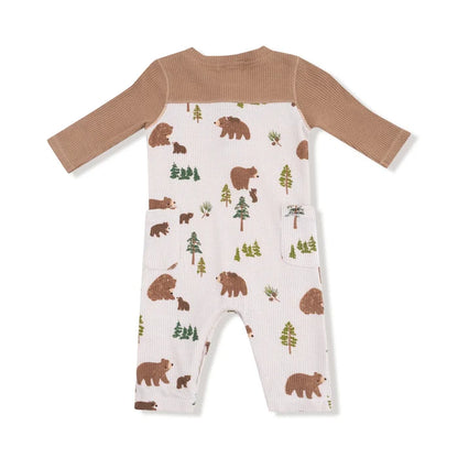 Sweet Brown Bears | Romper with Contrast Sleeves