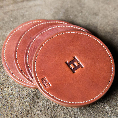 The Farm House Circle Fine Leather Coaster Set of 4 Coasters | Holtz Leather Co.
