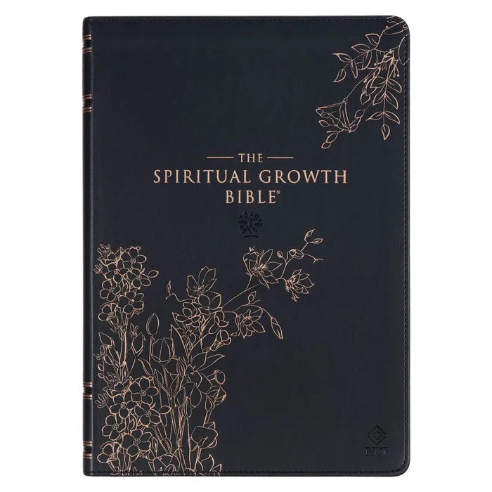 The Spiritual Growth Bible Faux Leather, Black Floral, NLT