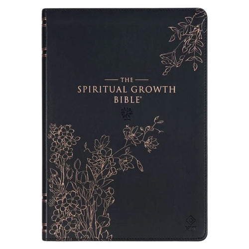 The Spiritual Growth Bible Faux Leather, Black Floral, NLT