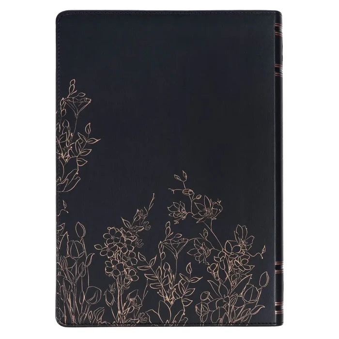 The Spiritual Growth Bible Faux Leather, Black Floral, NLT
