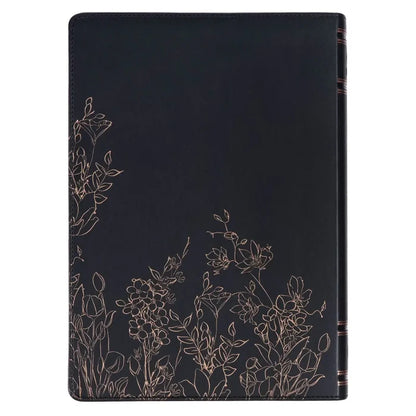 The Spiritual Growth Bible Faux Leather, Black Floral, NLT