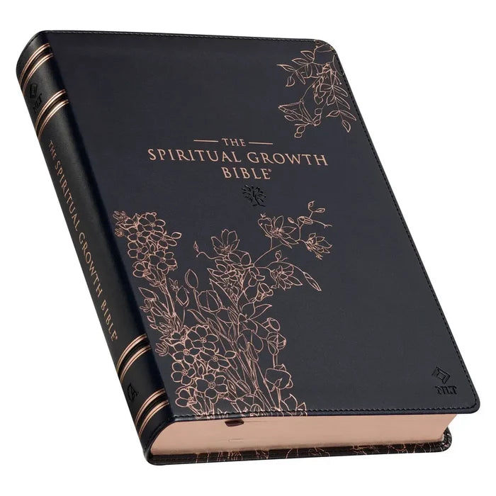 The Spiritual Growth Bible Faux Leather, Black Floral, NLT