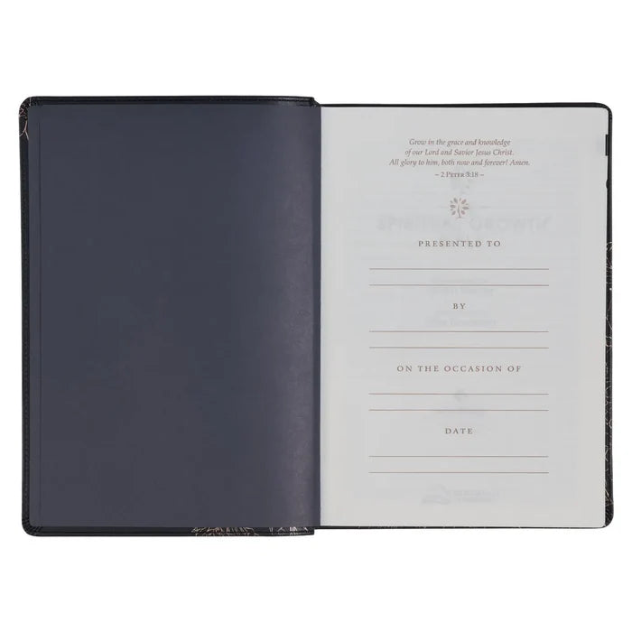 The Spiritual Growth Bible Faux Leather, Black Floral, NLT