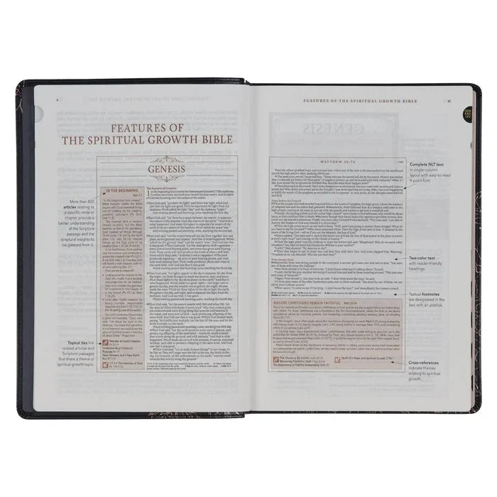 The Spiritual Growth Bible Faux Leather, Black Floral, NLT