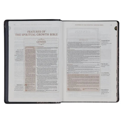 The Spiritual Growth Bible Faux Leather, Black Floral, NLT