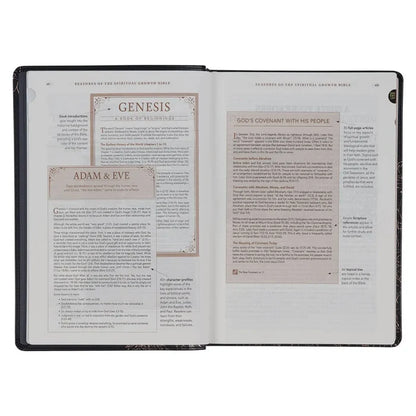 The Spiritual Growth Bible Faux Leather, Black Floral, NLT