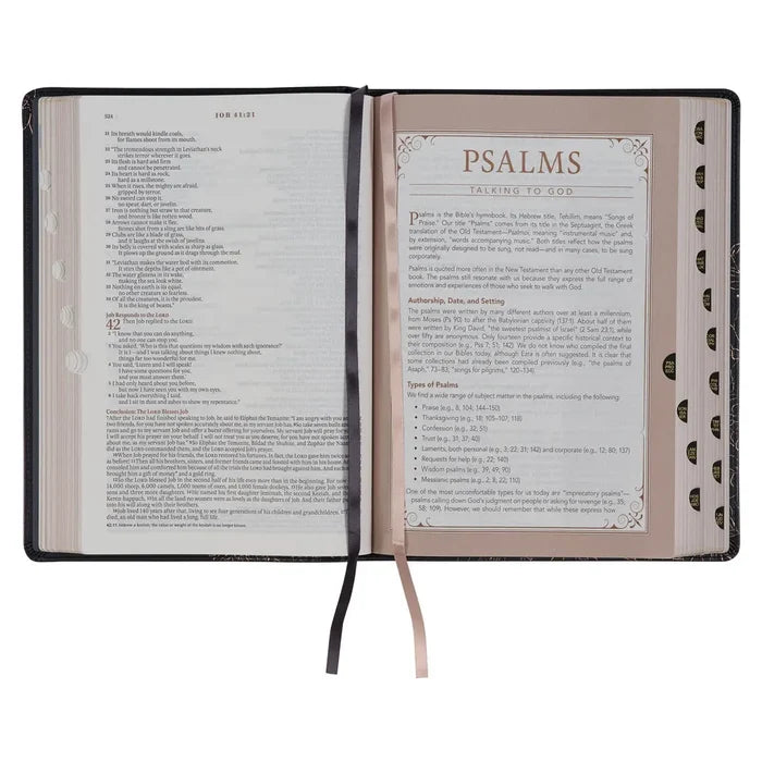 The Spiritual Growth Bible Faux Leather, Black Floral, NLT