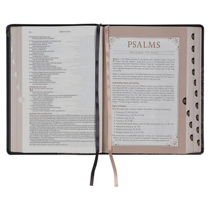The Spiritual Growth Bible Faux Leather, Black Floral, NLT