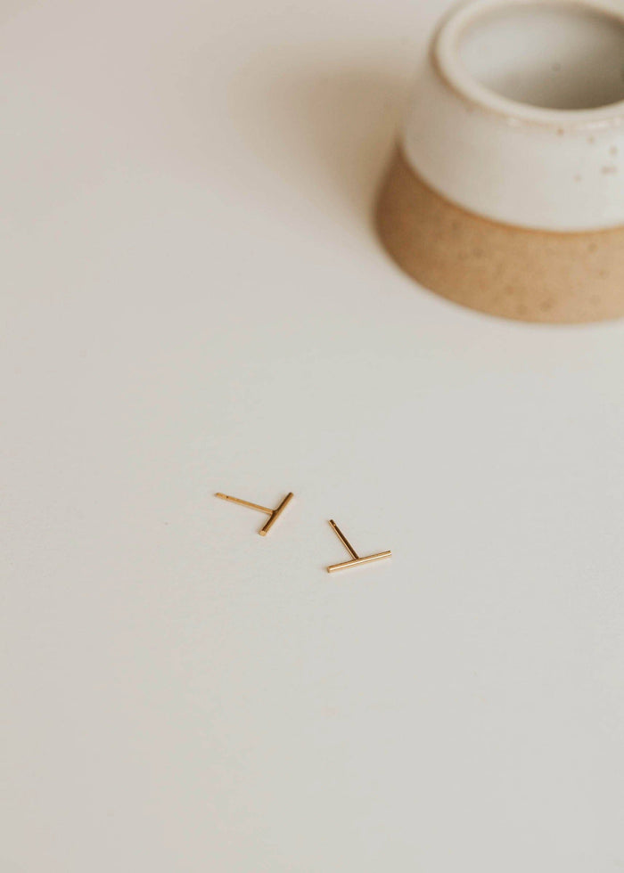 Tiny Bar Studs | 14kt Gold Fill + Sterling Silver