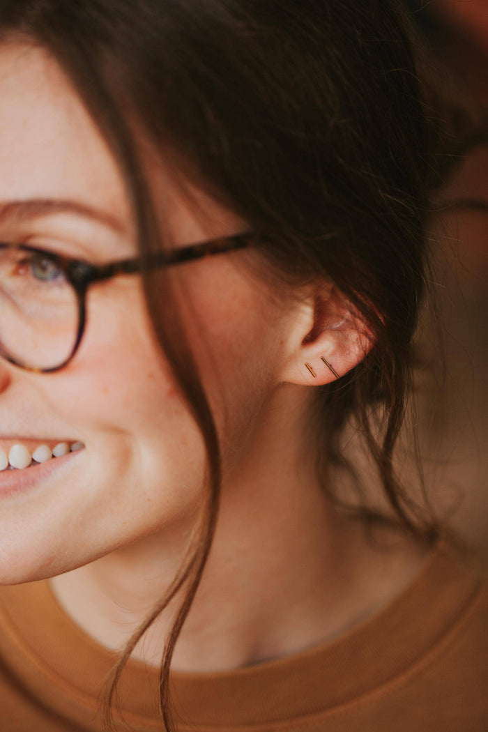 Tiny Bar Studs | 14kt Gold Fill + Sterling Silver
