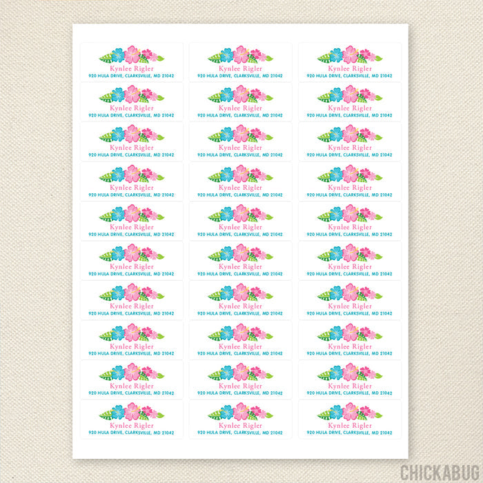 Tropical Flowers Luau Address Labels