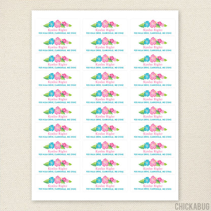Tropical Flowers Luau Address Labels
