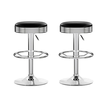 Two Backless PU Leather Bar Stools - Black and Chrome -Home Living Store - -