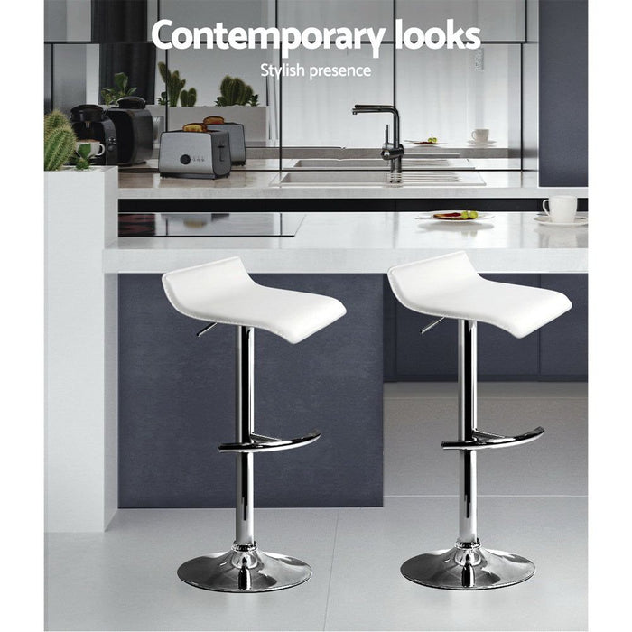 Two Bar Stools Adjustable Gas Lift Chairs White -Home Living Store - -