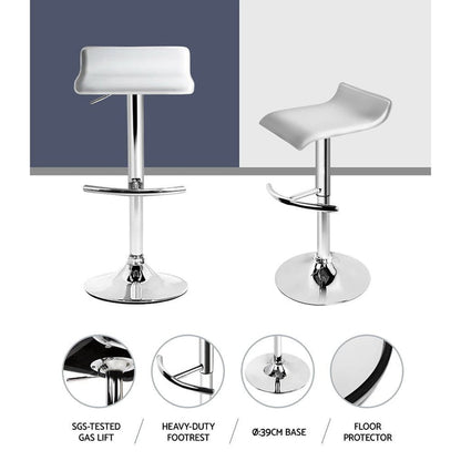 Two Bar Stools Adjustable Gas Lift Chairs White -Home Living Store - -