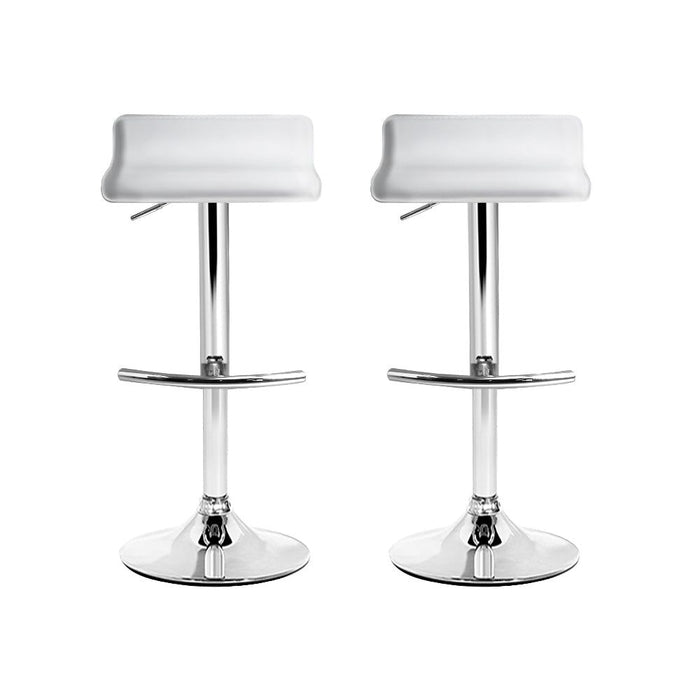 Two Bar Stools Adjustable Gas Lift Chairs White -Home Living Store - -