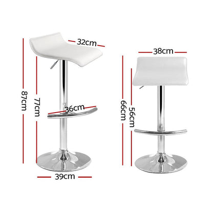 Two Bar Stools Adjustable Gas Lift Chairs White -Home Living Store - -
