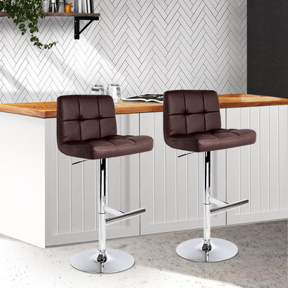 Two Bar Stools Leather Gas Lift Brown-Home Living Store-Furniture > Chairs > Table & Bar Stools