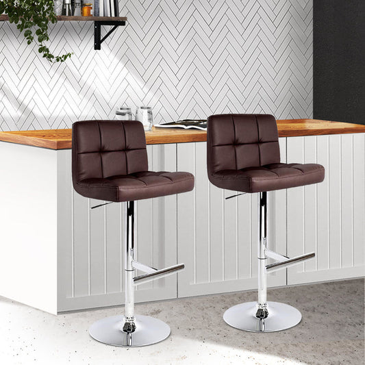 Two Bar Stools Leather Gas Lift Brown-Home Living Store-Furniture > Chairs > Table & Bar Stools