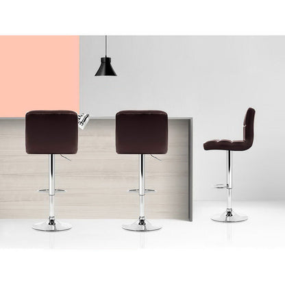 Two Bar Stools Leather Gas Lift Brown-Home Living Store-