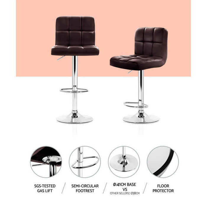 Two Bar Stools Leather Gas Lift Brown-Home Living Store-