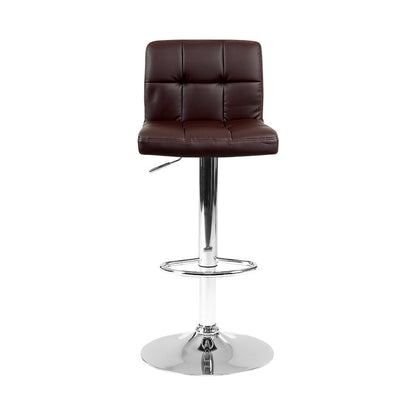 Two Bar Stools Leather Gas Lift Brown-Home Living Store-