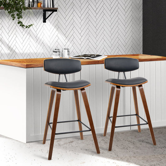 Two Bar Stools Leather Padded w/Backrest-Home Living Store-Furniture > Chairs > Table & Bar Stools