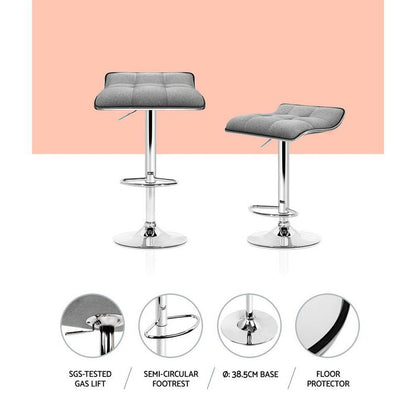 Two Bar Stools Linen Padded Gas Lift-Home Living Store-