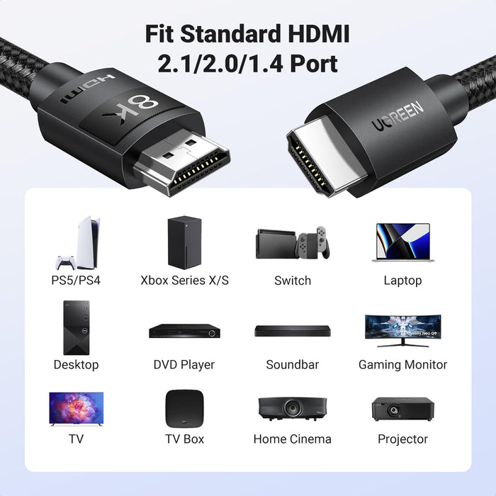 UGREEN HDMI 2.1 Cable (48Gbps, 8K@60Hz, 4K@240Hz, eARC, HDR) - UGREEN EU