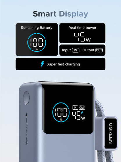 UGREEN Nexode Power Bank (10000mAh, 55W, 2 Ports, Built - in Cable) - UGREEN EU