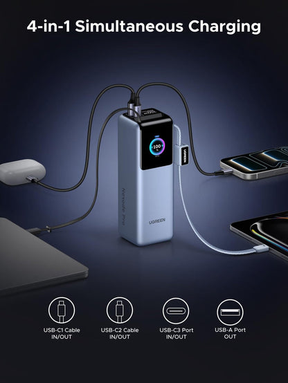 UGREEN Nexode Power Bank with Retractable Cable (25000mAh, 200W, 4 Ports) - UGREEN EU