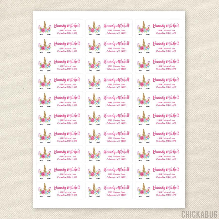 Unicorn with Flower Crown Address Labels