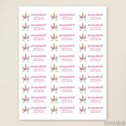 Unicorn with Flower Crown Address Labels