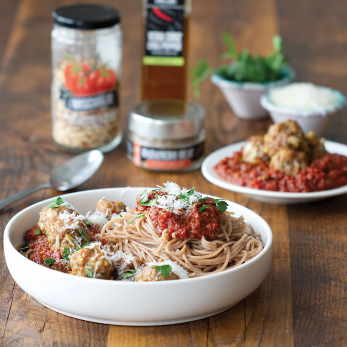 Spaghetti with Spicy Marinara and Meatballs
