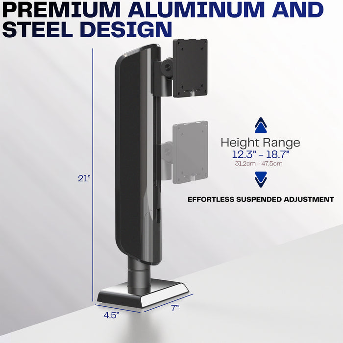 Adjustable mount with height range details on a white background