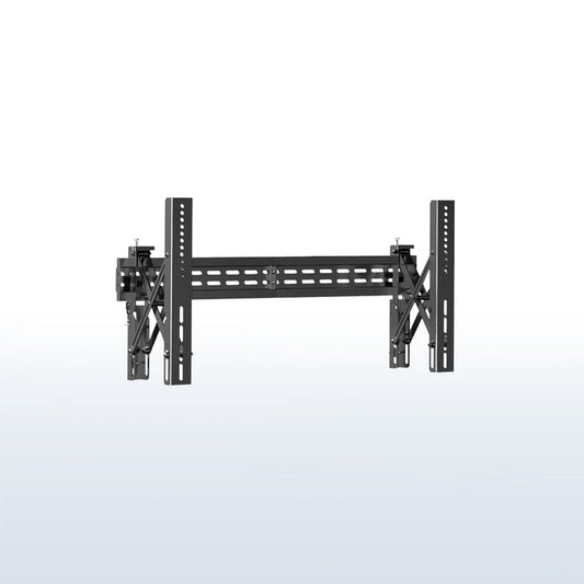 A black VESA wall mount showing a sturdy landscape-oriented design with multiple holes for adjustment.