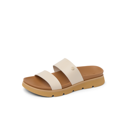 Vista Luxe Thea women’s sandal facing left, close-up of soft-rebound cushioned footbed and dual straps for all-day comfort.