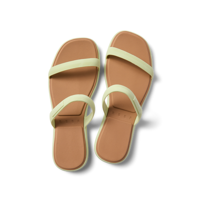 Top view of Water Willow Marina women's sandals in light aloe green with cushioned footbed designed for beach comfort.